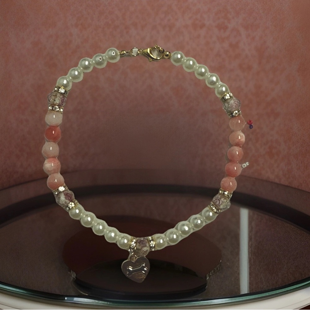 NEW Collar for pets Elegant Pearl and Pink Personalized Charm Handmade - Picture 2 of 3